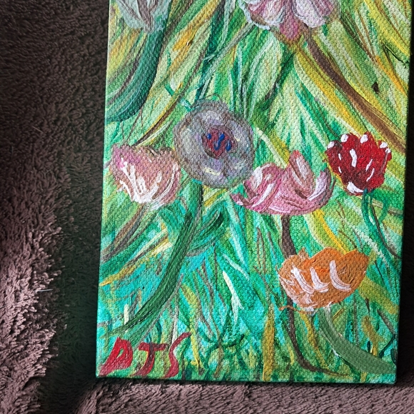Hand Painted Canvas Oil Paint Flowers Meadow Grassy Small Canvas - Picture 3 of 6